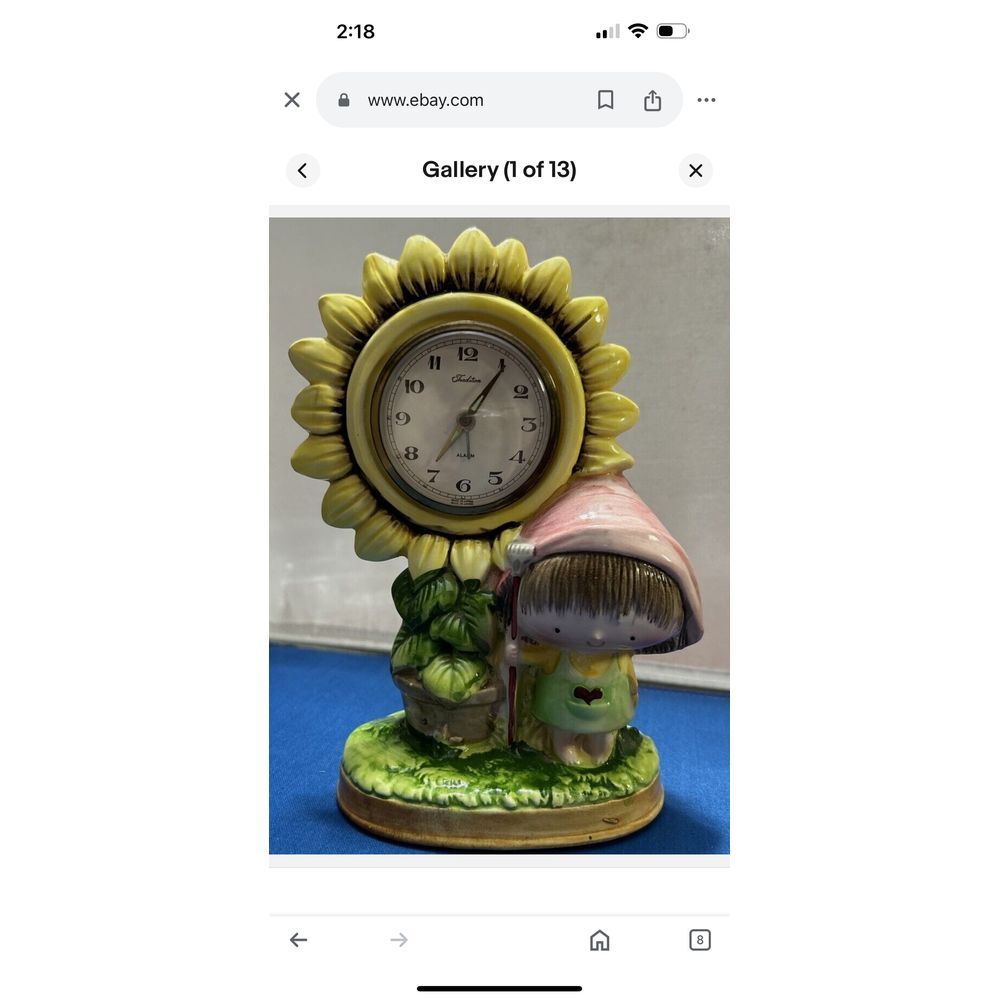 Vintage TRADITION Ceramic Girl Sunflower Windup Alarm Clock Made In Japan - Picture 4 of 4